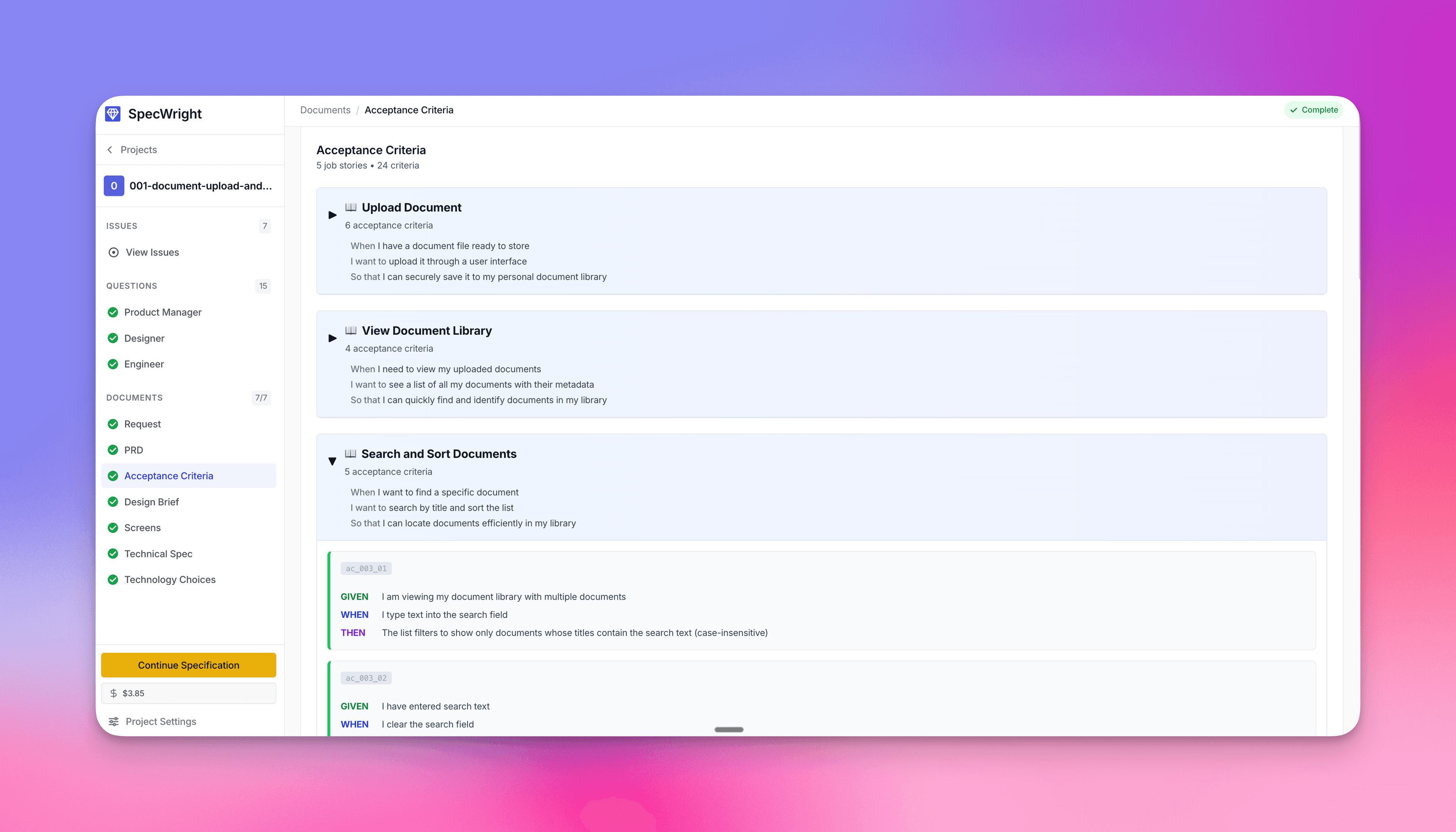 SpecWright — Acceptance criteria with job stories