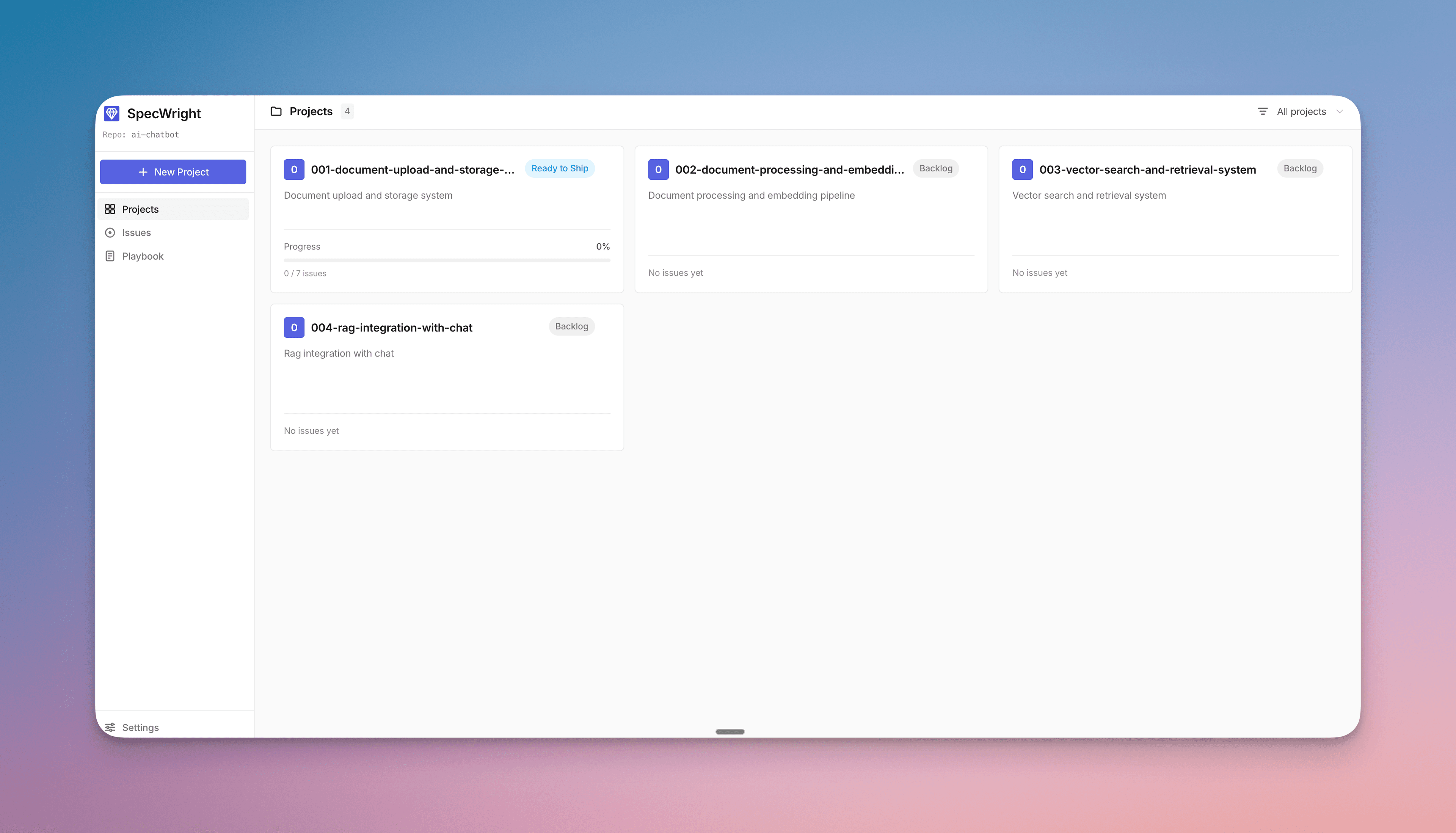 SpecWright — Project dashboard