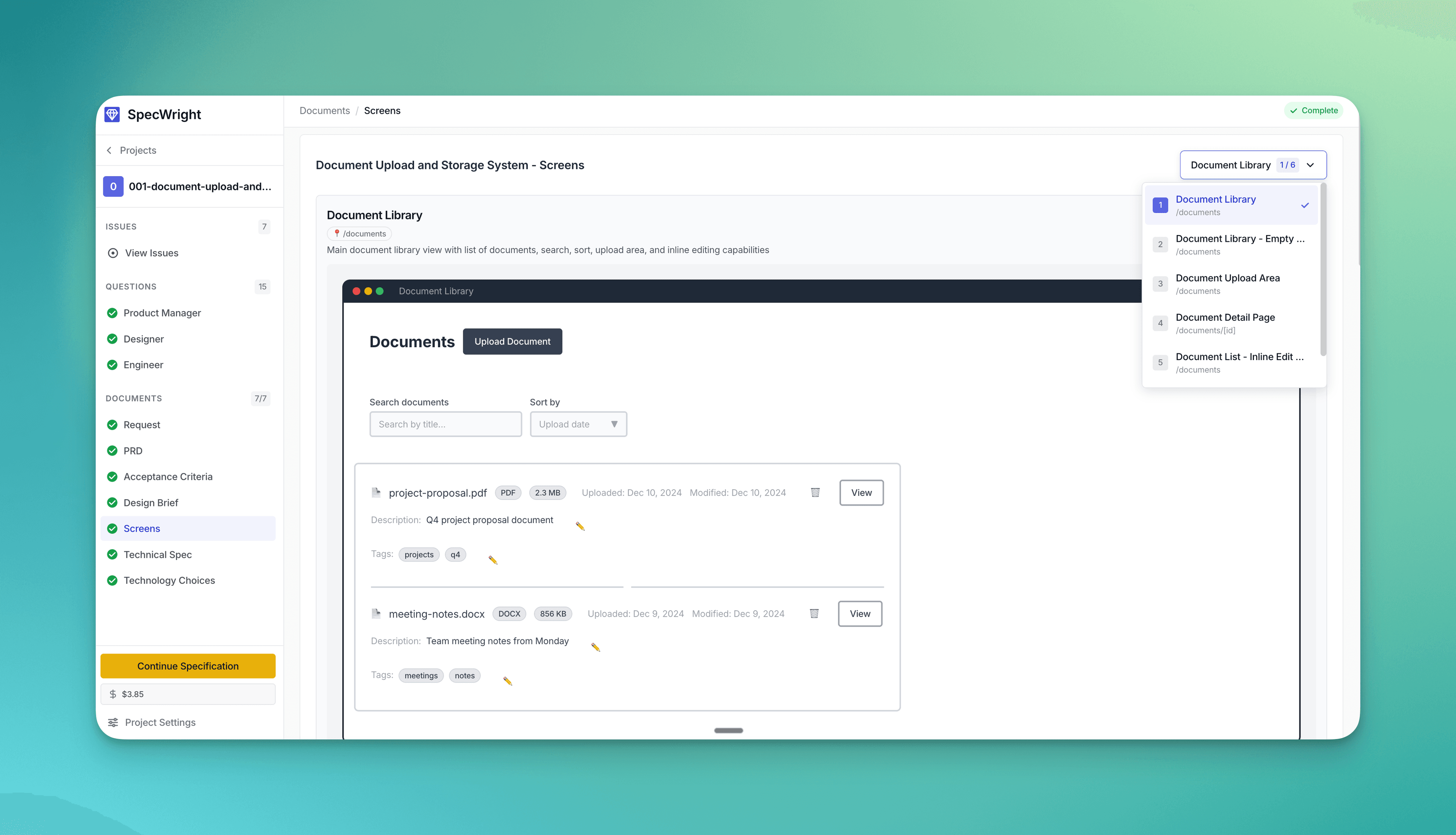 SpecWright — Screen specifications